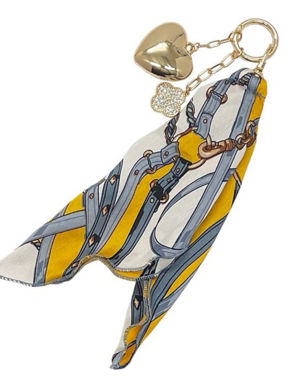 New Yellow & Gray Silk Scarf Key Bag Charm